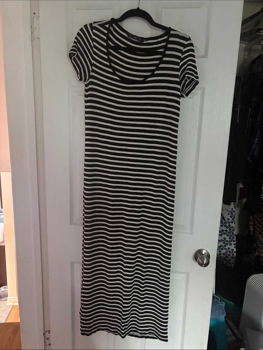 Mango Black and White Stripe Maxi Dress - Classic Scoop Neck